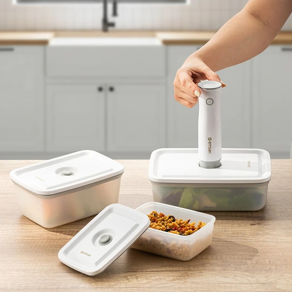 Emsan Freshlock Vakum Makineli 3'lü Saklama Kabı Beyaz - Resim 5