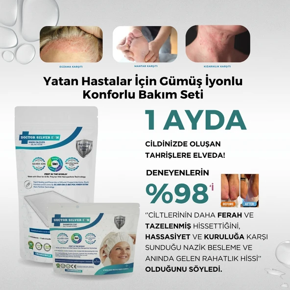 Gümüş İyonlu 2'li Hasta Hijyen Saç Yıkama Bonesi ve Vücut Temizleme Kesesi Temizlik Seti - Resim 2