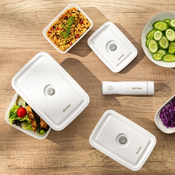 Emsan Freshlock Vakum Makineli 3'lü Saklama Kabı Beyaz - Resim 3
