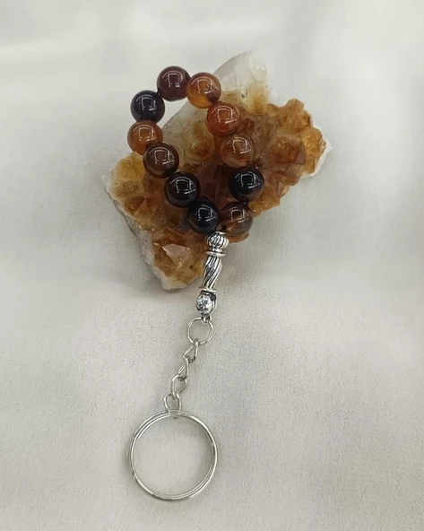 Tesbih Anahtarlık 11 li 10 mm Doğal Taş Akik Sardoniks Mini Tesbih