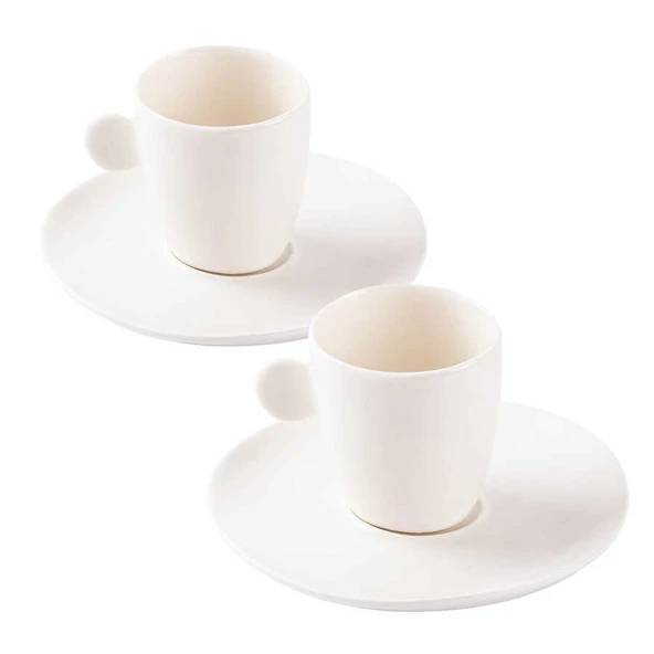 Tantitoni Round Beyaz Porselen İkili Fincan Seti 55ml - Resim 2
