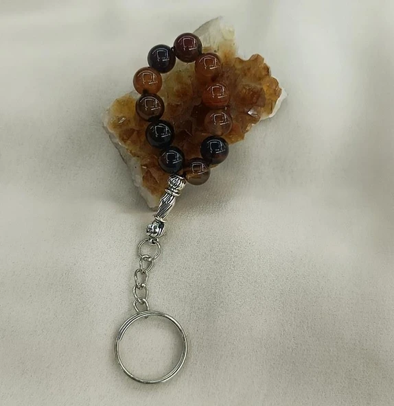 Tesbih Anahtarlık 11 li 10 mm Doğal Taş Akik Sardoniks Mini Tesbih - 4