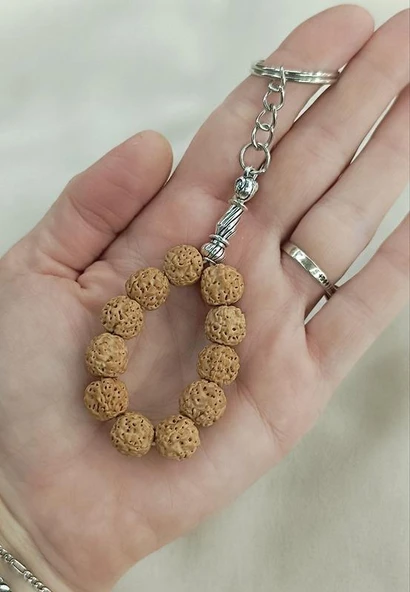 Tesbih Anahtarlık 11 li 10 mm Doğal Rudraksha Rudraşka Mini Tesbih - 2