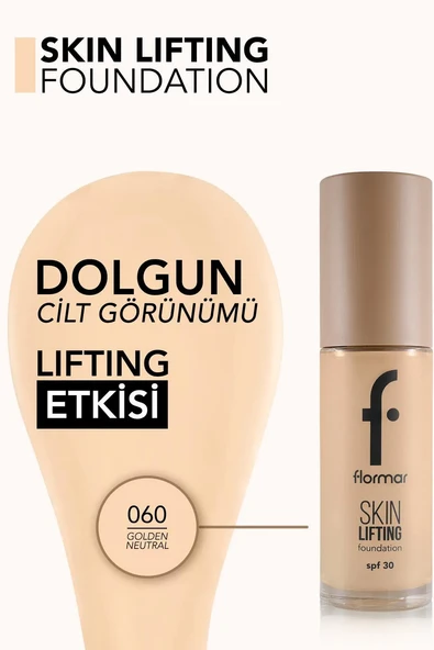 Flormar Skin Lifting Sıkılaştırıcı Bakım Yapan Kremsi Dokulu SPF 30 Fondöten 060 GOLDEN NEUTRAL - Resim 3