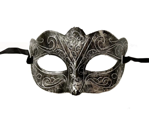 Maskeli Balo Antik Gri Gümüş Eskitilmiş Maske Balo Venedik - Resim 5