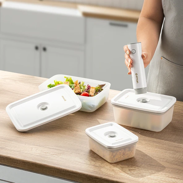 Emsan Freshlock Vakum Makineli 3'lü Saklama Kabı Beyaz - Resim 8