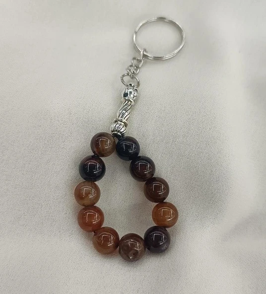 Tesbih Anahtarlık 11 li 10 mm Doğal Taş Akik Sardoniks Mini Tesbih - 3