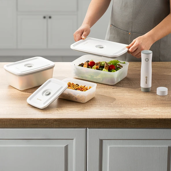 Emsan Freshlock Vakum Makineli 3'lü Saklama Kabı Beyaz - Resim 4