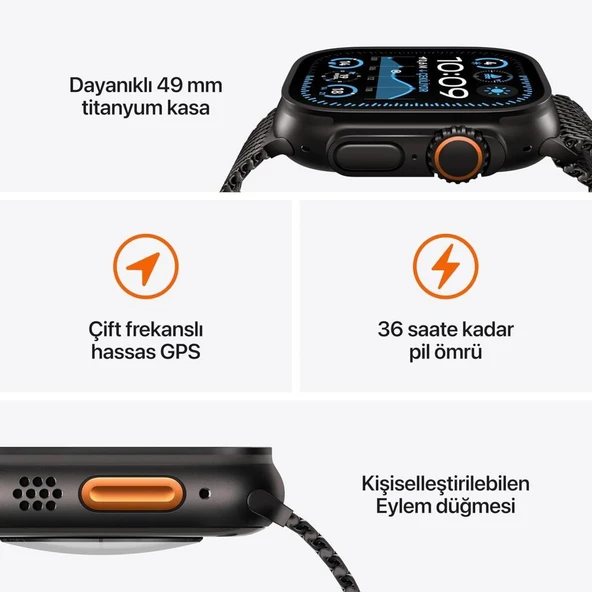 Apple Watch Ultra 2 GPS + Cellular 49mm Siyah Titanyum Kasa ve Koyu Yeşil-Alpine Loop Kordon Akıllı Saat (Apple Türkiye Garantili) - 3