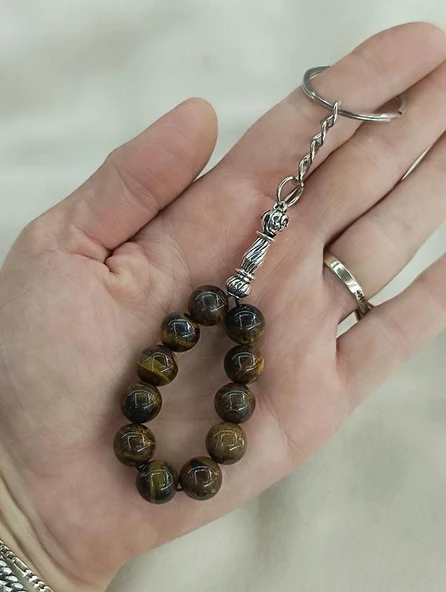 Tesbih Anahtarlık 11 li 10 mm Doğal Taş Kaplangözü Mini Tesbih - 2