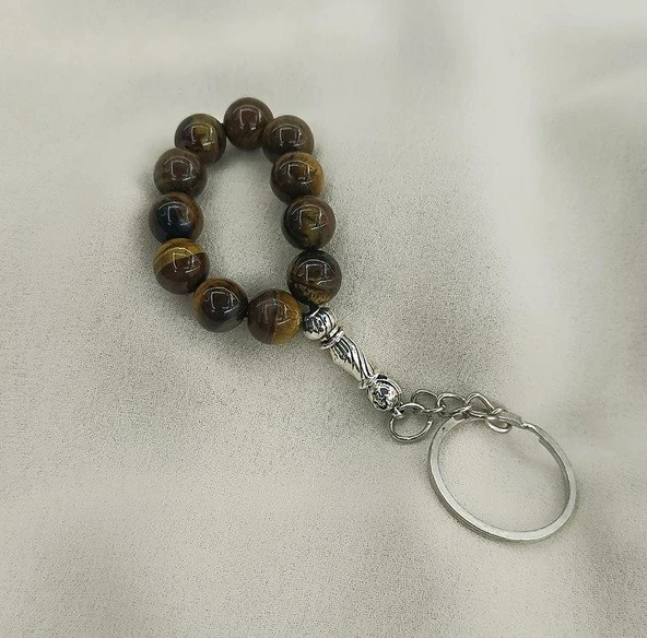 Tesbih Anahtarlık 11 li 10 mm Doğal Taş Kaplangözü Mini Tesbih - 5