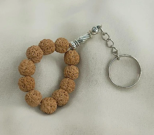 Tesbih Anahtarlık 11 li 10 mm Doğal Rudraksha Rudraşka Mini Tesbih - 3