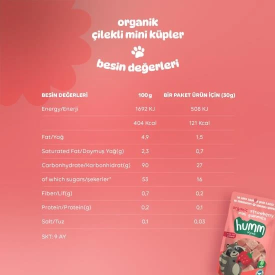 Humm Organik Çilekli Glutensiz Vegan Mini Küpler 30 Gr - Resim 5