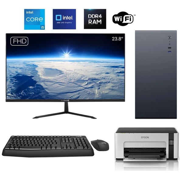 Turbox Tx6145 i5 12400 16GB DDR4 512GB NVMe 23.8 inç FHD Monitör WiFi + YAZICI Ofis Hazır Sistem