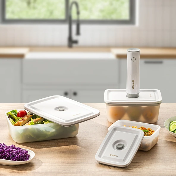 Emsan Freshlock Vakum Makineli 3'lü Saklama Kabı Beyaz - Resim 2