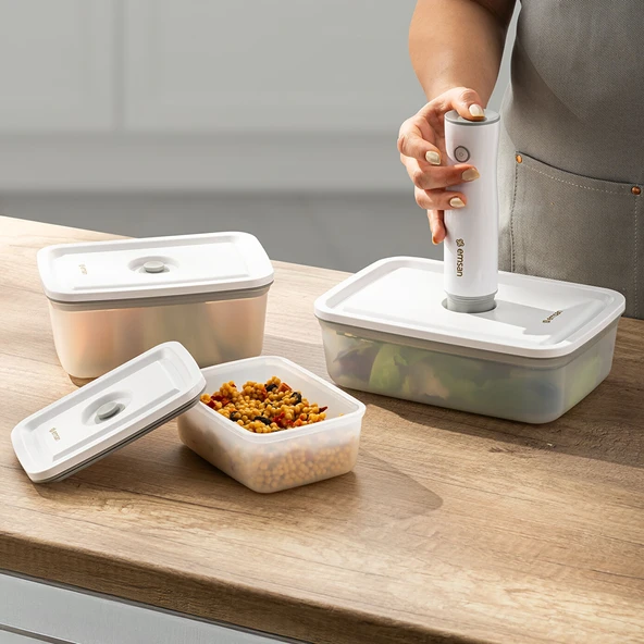Emsan Freshlock Vakum Makineli 3'lü Saklama Kabı Beyaz - Resim 6