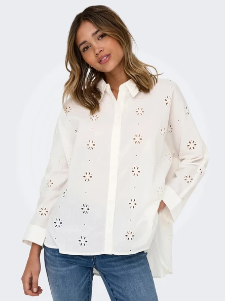 Only 15360467 Kadin Gomlek - Ekru - Resim 7