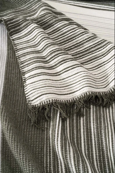 Veloura Haki Çift Kişilik Püsküllü Battaniye - Resim 6