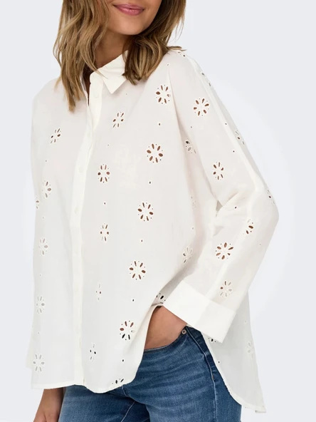 Only 15360467 Kadin Gomlek - Ekru - Resim 6