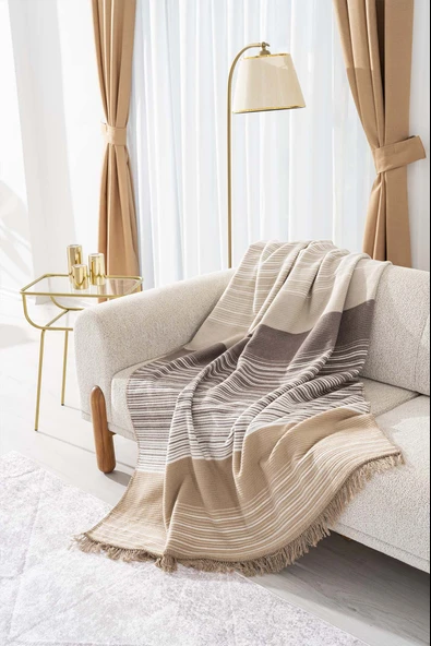 Veloura Bej Tek Kişilik Battaniye - Tv Battaniyesi 130x170 cm - Resim 2