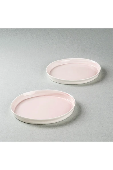 Tantitoni Space Pembe Porselen İkili Pasta Tabağı Seti 16.8cm - Resim 2