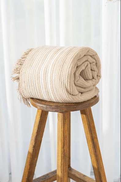 Veloura Bej Tek Kişilik Battaniye - Tv Battaniyesi 130x170 cm - Resim 4