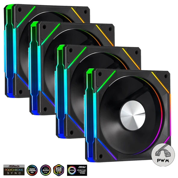 Dragos LS300 V2 Reverse 120mm ARGB, 2000RPM, Kontrolcü, Kumanda PWM 4x Set Siyah Kasa Fanı