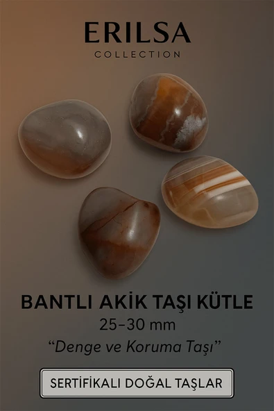 Sertifikalı Bantlı Akik Taşı Kütle 25–30 mm Denge Koruma ve Topraklanma Taşı ürün görseli