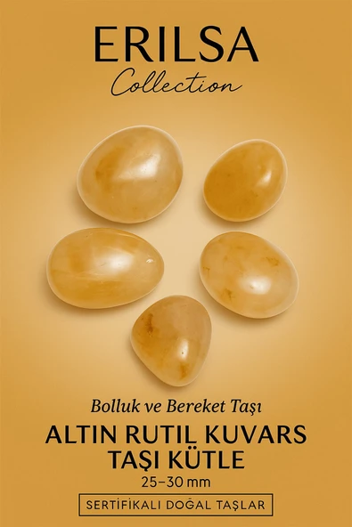 Sertifikalı Altın Rutil Kuvars Taşı Kütle 25–30 mm Bolluk Bereket ve Işık Enerjisi Taşı ürün görseli
