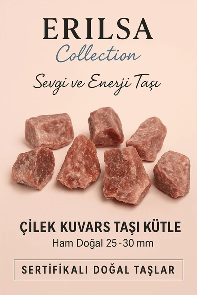 Sertifikalı Çilek Kuvars Taşı Kütle Ham Doğal 25–30 mm – Sevgi ve Pozitif Enerji Taşı ürün görseli