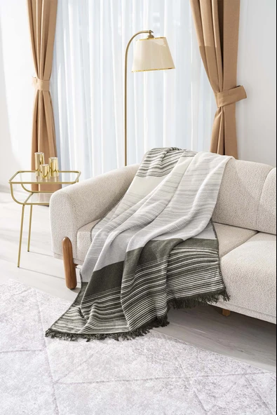 Veloura Haki Tek Kişilik Battaniye - Tv Battaniyesi 130x170 cm - Resim 2