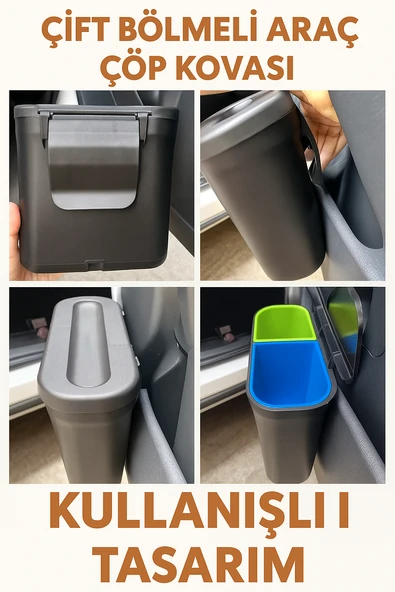 Çift Bölmeli Akıllı Araç Çöp Kovası Aracınızda Temizlik ve Düzenin Yeni Adı - 5