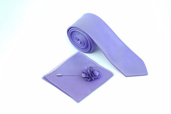Brianze Lila Kravat Mendil Yaka Çiçeği Set - 4