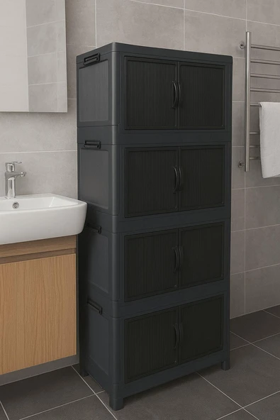 Mandella Safir 4 Lü Özel Set Katlanabilir Modüler Çok Amaçlı Kapaklı Portatif Istiflenebilir Organizer Dolap Antrasit ürün görseli