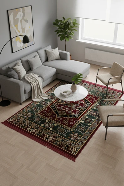 Makina Halısı Saçaklı Kaymaz Taban Halı 2x3 Metre