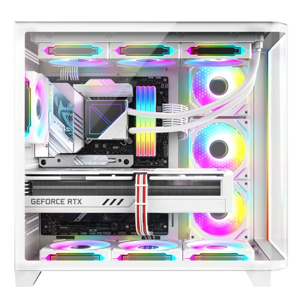 Dragos Ocean Curved Pro V2  Beyaz 7x Argb Fan USB 3.0 Type-C 750W 80+ ATX Bilgisayar Kasası Beyaz - 3