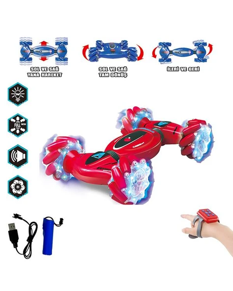 Vardem Bilekten Kontrollü 2.4GHz Işıklı ve Müzikli 4 Teker Tırmanış Aracı Kırmızı RQ2093 - Resim 2