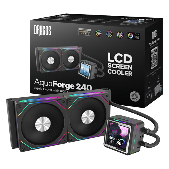 Dragos AquaForge V2 240MM Siyah ARGB LCD Ekranlı İşlemci Sıvı Soğutucu