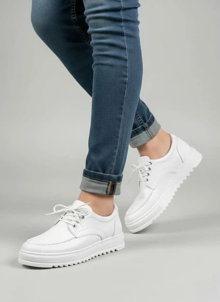 JY-T12x Arts Bağcıklı Cilt Erkek Günlük Spor Klasik Ayakkabı CBT - Beyaz - Resim 3
