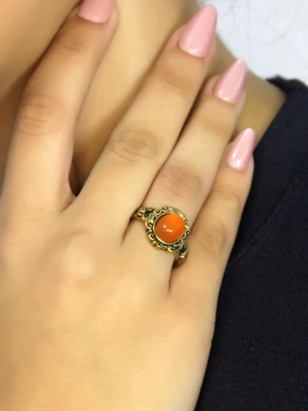 Doğal Taş Akik Yuvarlak Doğal Taşlı Antik Model Kadın Ayarlanabillir Yüzük euy80a ürün görseli