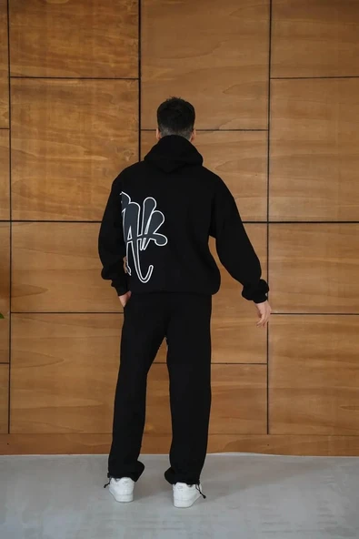 Erkek Kapüşonlu Eşofman Takım Graffiti Baskılı Oversize Rahat Kalıp, Kanguru Cepli, Streetwear Tarzında Premium Ürün 3 i - Resim 2