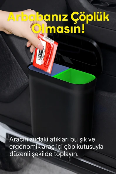 Çift Bölmeli Akıllı Araç Çöp Kovası Aracınızda Temizlik ve Düzenin Yeni Adı - 2