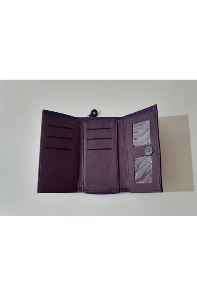 renkli çiçekler Kadın Cüzdan Kullanışlı Mor Renk Kadın Cüzdanı 17x10x4 Cm - Resim 2