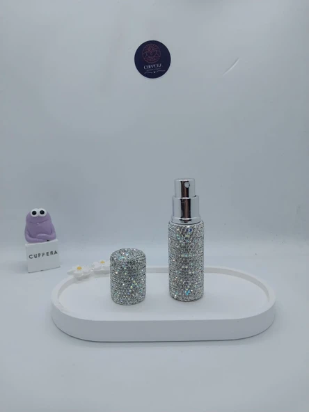 Parıldayan Elmas İşlemeli Mini Doldurulabilir Parfüm Şişesi 10 ML (Gümüş) - 5