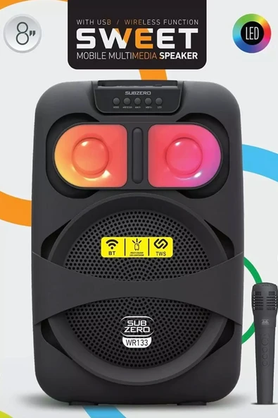 EXENAR Portatif Bluetooth Hoparlör Mikrofonlu Karaoke Seti 20W 8 inç RGB Işıklı TWS Speaker ürün görseli