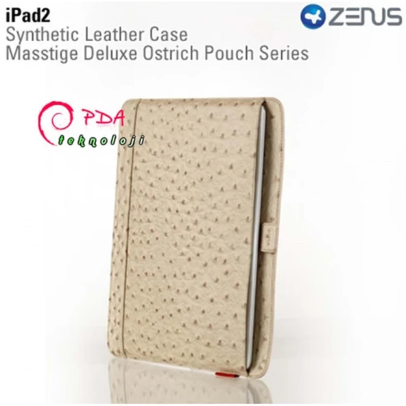 Apple iPad 2 ZENUS Marka Çekmeli Deri Kılıf - Krem Renk - Resim 3