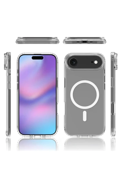 Apple iPhone 17 Air Kılıf Mgsafe Şarj Özellikli Şeffaf Sert PC Embos Kapak - 3