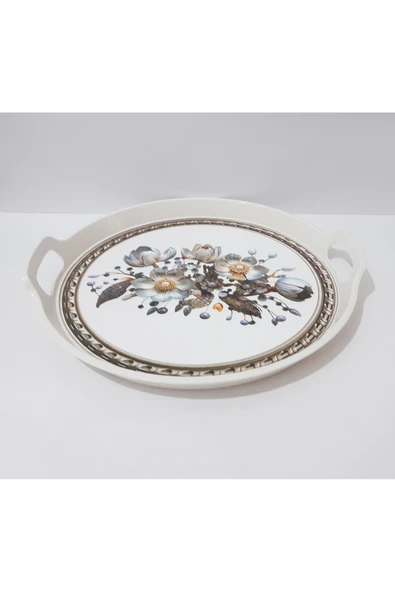 renkli çiçekler Çay Tepsi 32x32x4 CM Çiçek Desenli Yuvarlak Plastik Çay Kahve Tepsisi Servis Tepsi - Resim 3