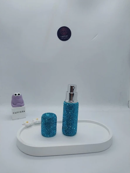Parıldayan Elmas İşlemeli Mini Doldurulabilir Parfüm Şişesi 10 ML (Mavi) - 4