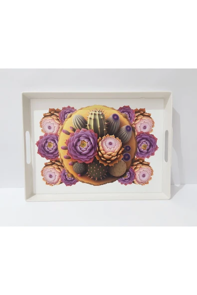 renkli çiçekler Çay Tepsi Dikdörtgen Desenli Plastik Çay Tepsisi 38x28x3.5 CM - Resim 2